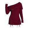 Women Winter Outfit Solid Color Lace Up Long Sweater and Buckle Leggings Set - Rouge Vineux S | US 4