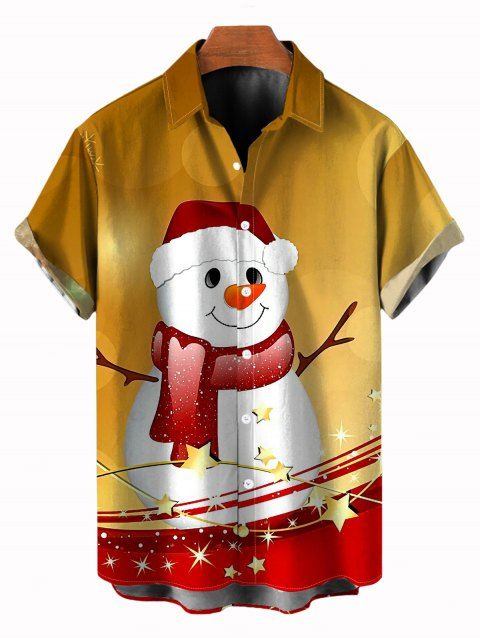 Chemise de Noël pour homme, motif bonhomme de neige et étoiles, à boutons