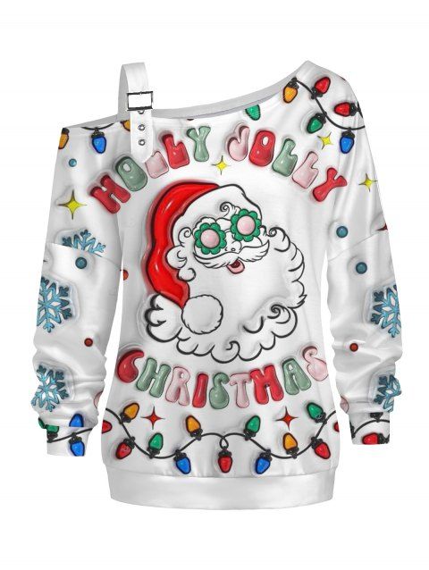 Sweat-shirt à boucle imprimé Père Noël et flocons de neige