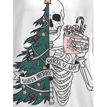 Holiday Gothic Sweatshirt Christmas Tree Skeleton Skulls Print Buckle Strap Sweatshirt
