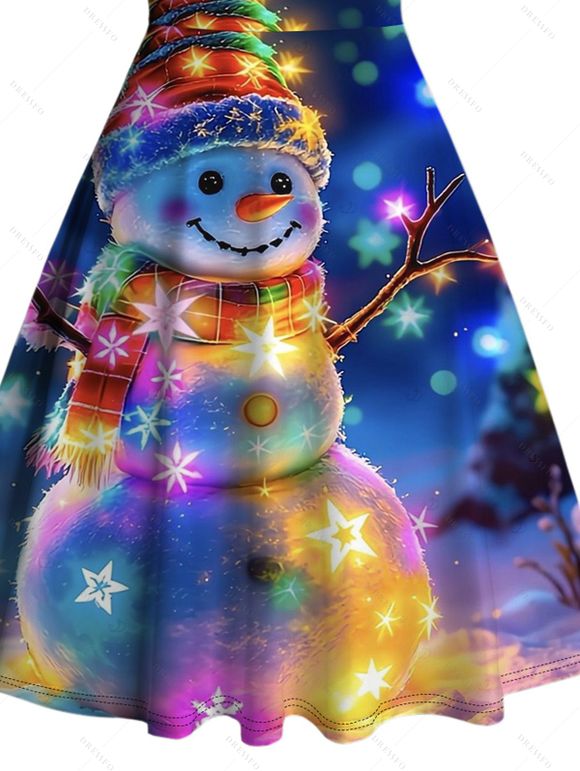 Robe de Noël mini froncée à imprimé flocons de neige et bonhomme de neige - Bleu de Minuit XXXXXL | US 20