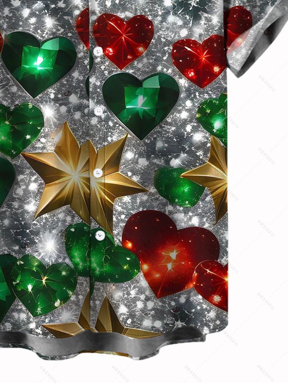 Chemise de Noël pour homme, imprimé cœur et flocon de neige, boutonnée - multicolor A 2XL