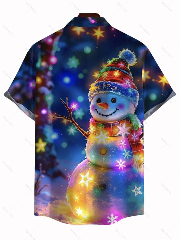 Chemise de Noël pour homme, imprimé flocons de neige colorés, à boutons - Bleu de Minuit 2XL