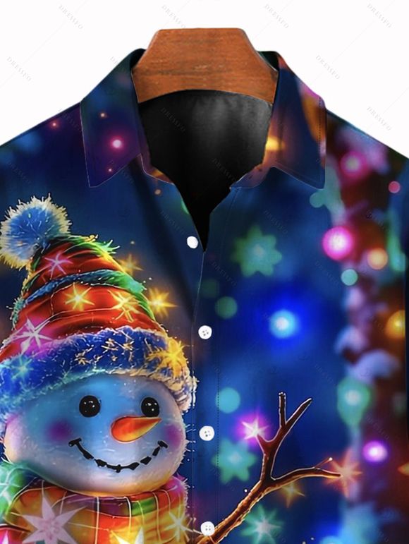 Chemise de Noël pour homme, imprimé flocons de neige colorés, à boutons - Bleu de Minuit 2XL