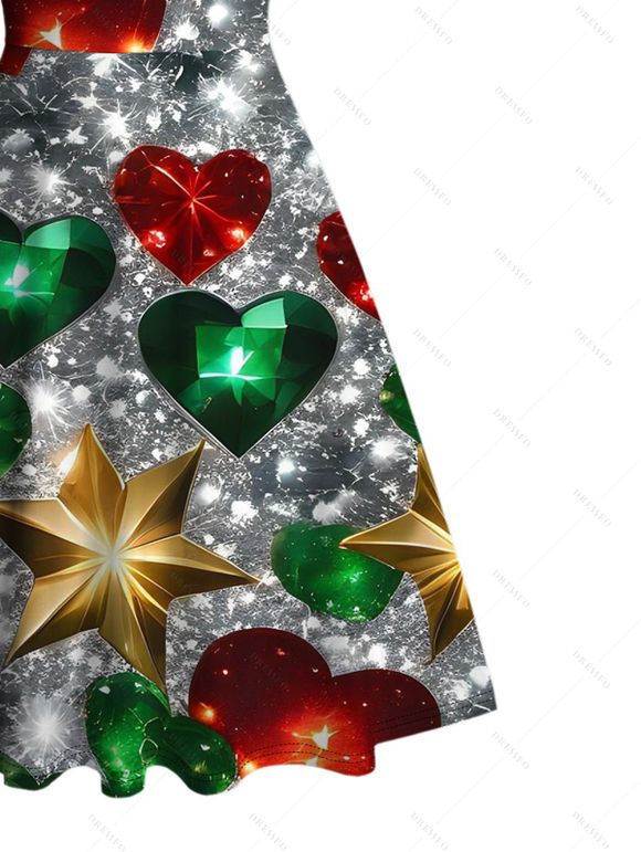 Robe de Noël mini froncée à imprimé cœurs et flocons de neige - multicolor A XXXXXL | US 20