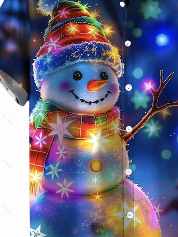 Christmas Couple Outfit Snowman Colored Snowflake Print Dress and Shirt Set - Bleu de Minuit S | US 4