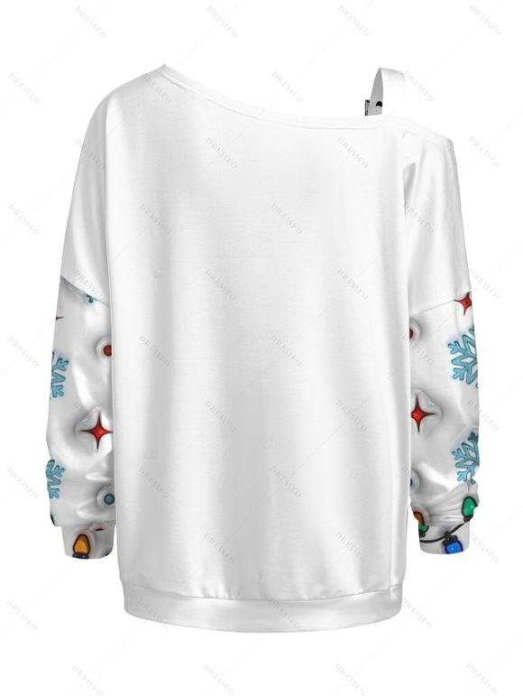 Sweat-shirt à boucle imprimé Père Noël et flocons de neige - Blanc XXXXXL | US 20