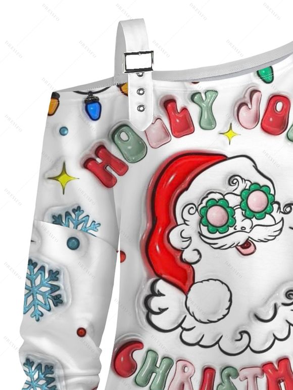 Sweat-shirt à boucle imprimé Père Noël et flocons de neige - Blanc XXXXXL | US 20