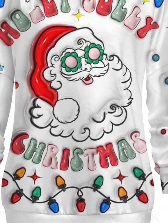 Sweat-shirt à boucle imprimé Père Noël et flocons de neige - Blanc XXXXXL | US 20