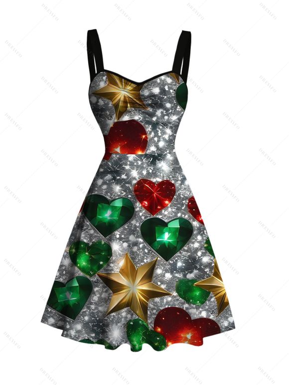Christmas Couple Outfit Heart Snowflake Print Dress and Shirt Set - multicolor A S | US 4