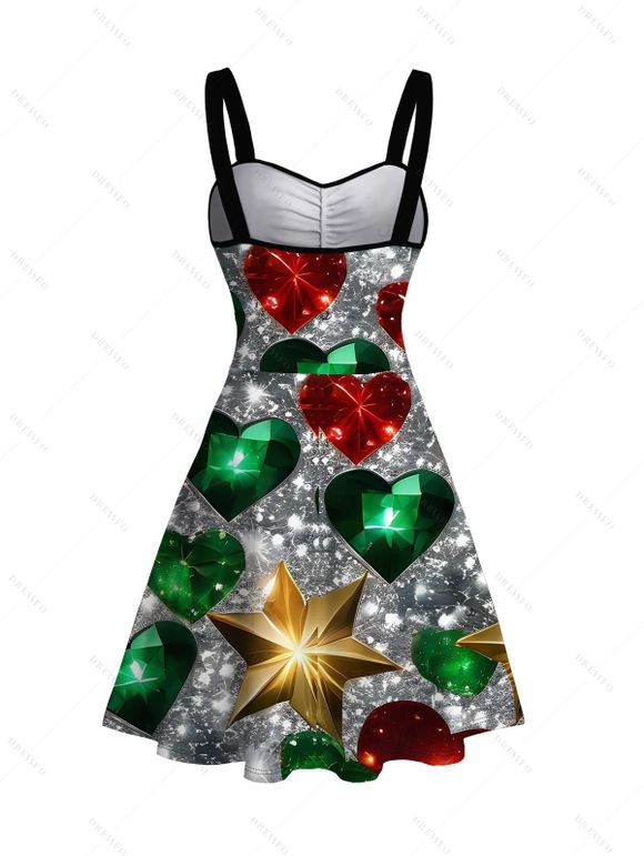 Christmas Couple Outfit Heart Snowflake Print Dress and Shirt Set - multicolor A S | US 4