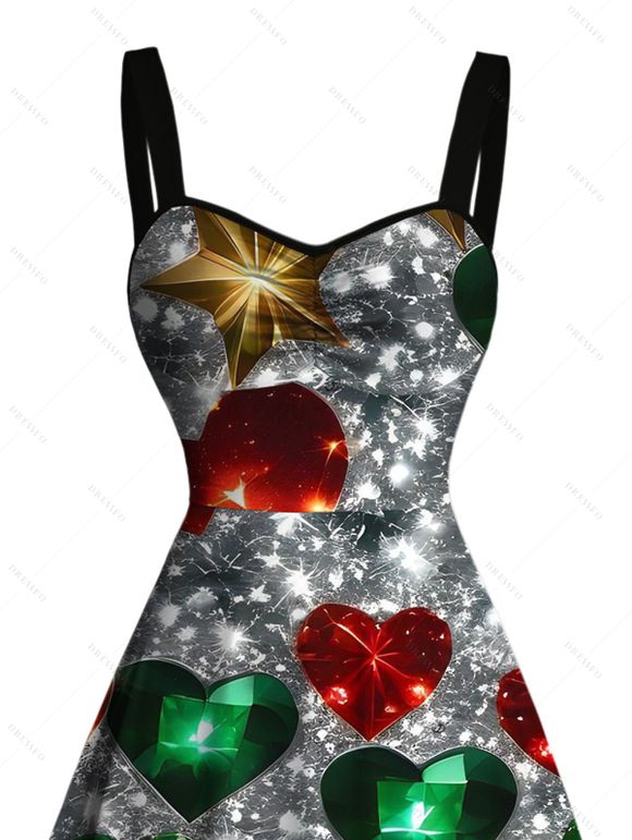 Christmas Couple Outfit Heart Snowflake Print Dress and Shirt Set - multicolor A S | US 4