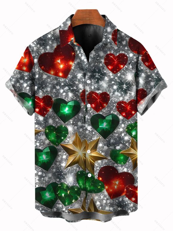 Christmas Couple Outfit Heart Snowflake Print Dress and Shirt Set - multicolor A S | US 4