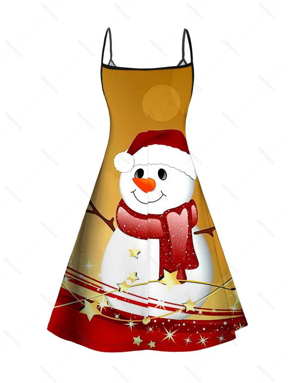 Christmas Couple Outfit Colorblock Snowman Star Print Dress and Shirt Set - Couleur du désert S | US 4