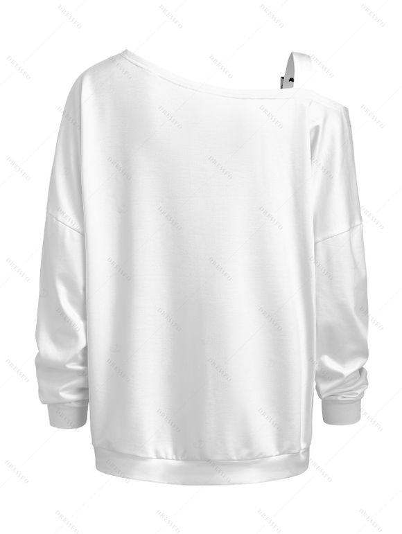 Sweat-shirt gothique de Noël avec imprimé sapin de Noël, squelettes et crânes, et fermeture à boucle. - Blanc XXXXXL | US 20