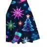 Robe de Noël imprimée flocons de neige et sapin de Noël, mini-robe froncée - Bleu de Minuit XXXXXL | US 20
