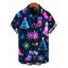 Chemise de Noël pour homme, imprimé flocons de neige et sapin, à boutons - Bleu de Minuit 2XL