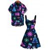 Holiday Couple Outfit Snowflake Christmas Tree Socks Print Dress and Shirt Set - Bleu de Minuit S | US 4