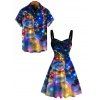 Christmas Couple Outfit Snowman Colored Snowflake Print Dress and Shirt Set - Bleu de Minuit S | US 4