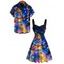 Christmas Couple Outfit Snowman Colored Snowflake Print Dress and Shirt Set - Bleu de Minuit S | US 4