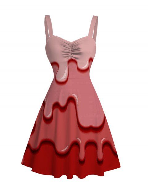 Robe courte imprimée 3D effet fondu, décolleté cœur froncé