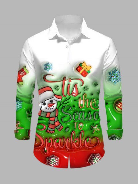 Chemise de Noël pour homme, motif bonhomme de neige et flocons de neige, colorblock, imprimée avec des lettres