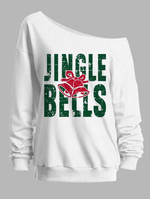 Sweat-shirt de Noël à imprimé cloche et col asymétrique, manches longues