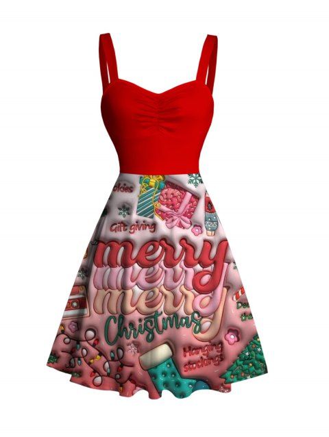 Holiday Dress Merry Christmas Gift Print Ruched Mini Dress