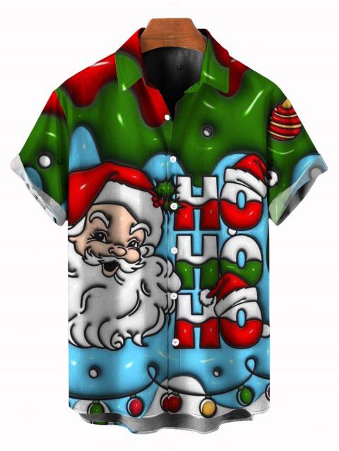 Chemise de Noël pour homme, imprimé Père Noël, lettres, éclairs et chaînes, colorblock