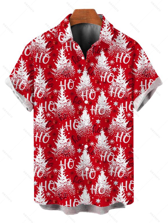 Chemise de Noël pour homme avec imprimé sapin de Noël et flocons de neige, à boutons - Rouge 5XL