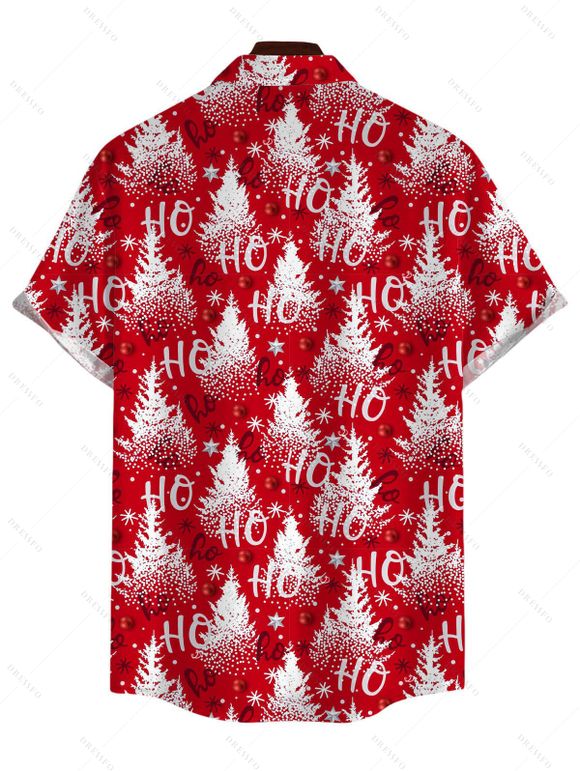 Chemise de Noël pour homme avec imprimé sapin de Noël et flocons de neige, à boutons - Rouge 5XL
