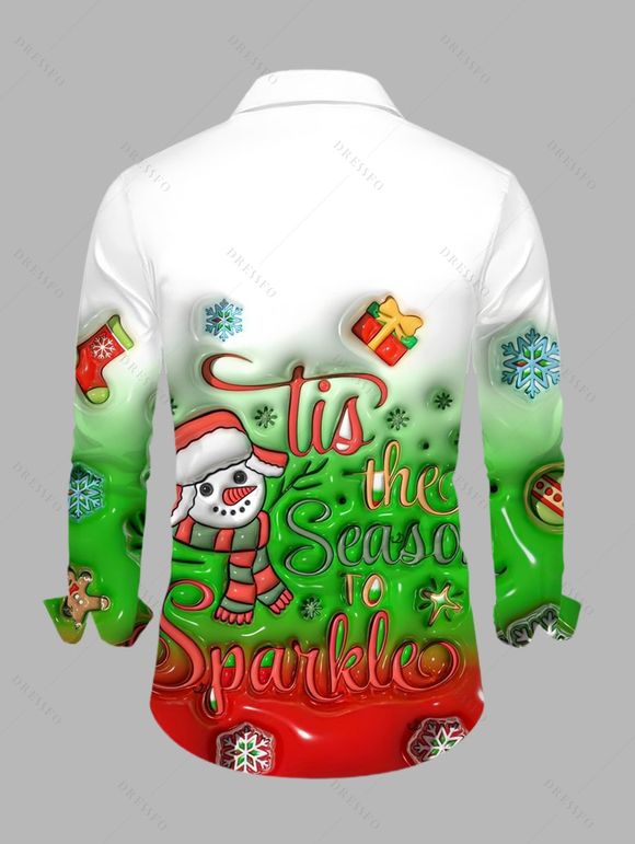 Chemise de Noël pour homme, motif bonhomme de neige et flocons de neige, colorblock, imprimée avec des lettres - Rouge Vineux 5XL