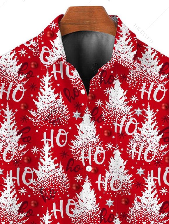 Chemise de Noël pour homme avec imprimé sapin de Noël et flocons de neige, à boutons - Rouge 5XL