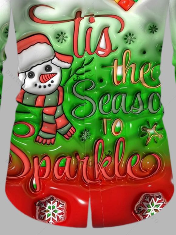 Chemise de Noël pour homme, motif bonhomme de neige et flocons de neige, colorblock, imprimée avec des lettres - Rouge Vineux 5XL