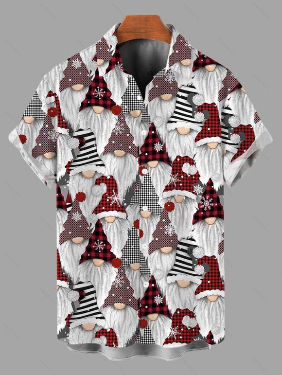 Chemise de Noël pour homme, imprimé carreaux nain, chemise boutonnée - Rouge brique 5XL