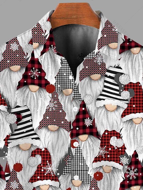 Chemise de Noël pour homme, imprimé carreaux nain, chemise boutonnée - Rouge brique 5XL