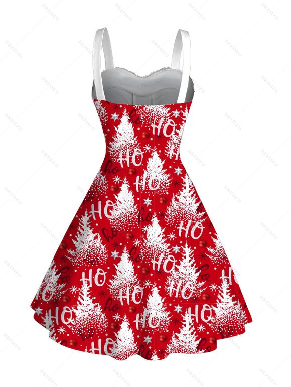 Robe de fête imprimée sapin de Noël flocons de neige et lettres, en fausse fourrure - Rouge XXXXXL | US 20
