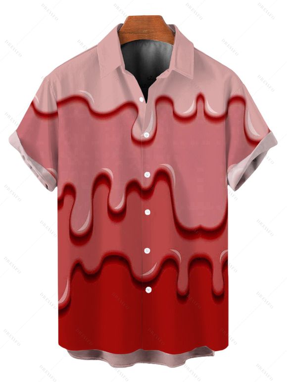 Chemise homme imprimée en 3D fondue, chemise boutonnée - Rose clair 5XL
