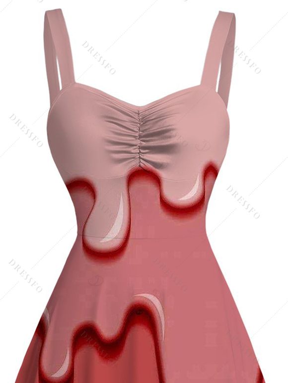 Robe courte imprimée 3D effet fondu, décolleté cœur froncé - Rose clair XXXXXL | US 20