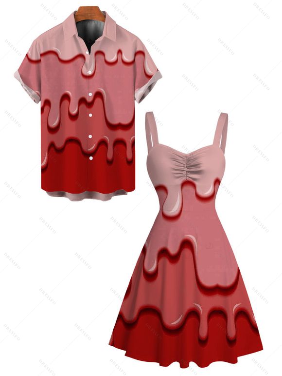 Couple Outfit Melted 3D Print Ruched Mini Dress and Shirt Set - Rose clair S | US 4
