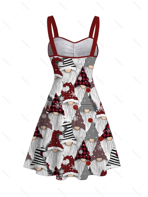 Christmas Couple Outfit Dwarf Plaid Hat Print Belt Dress and Shirt Set - Rouge brique S | US 4