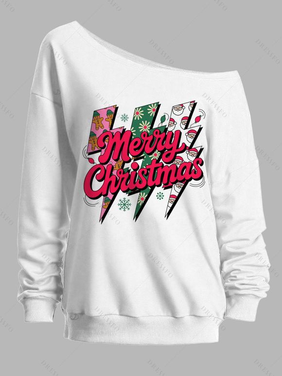 Sweat-shirt de Noël avec lettres, éclairs, flocons de neige et imprimé Père Noël - Blanc XXL | US 14