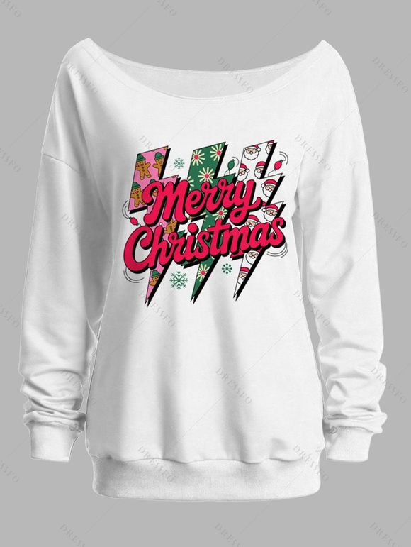 Sweat-shirt de Noël avec lettres, éclairs, flocons de neige et imprimé Père Noël - Blanc XXL | US 14