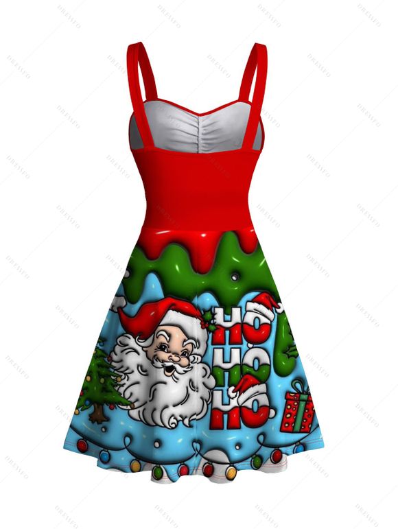 Robe de Noël imprimée Père Noël, lettres, éclairs et chaînes, à fronces - Rouge XXXXXL | US 20