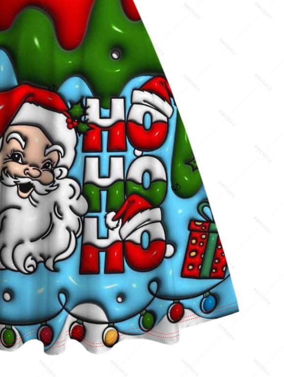 Robe de Noël imprimée Père Noël, lettres, éclairs et chaînes, à fronces - Rouge XXXXXL | US 20