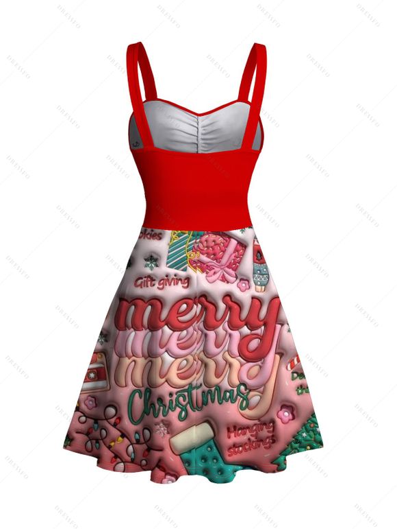 Robe de fête, cadeau de Noël, imprimée, mini-robe froncée - Rouge XXXXXL | US 20