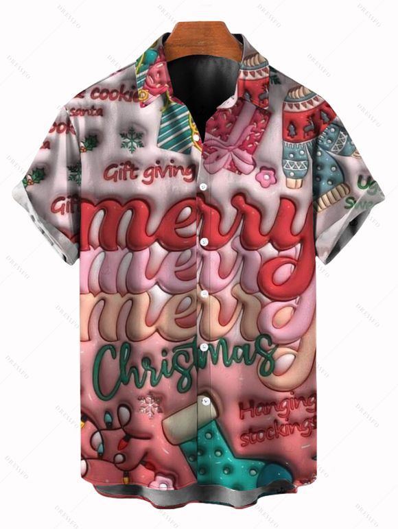 Chemise de Noël pour homme, imprimée, à boutons - Rose clair 5XL