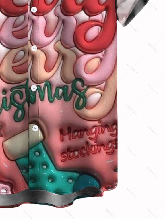 Chemise de Noël pour homme, imprimée, à boutons - Rose clair 5XL