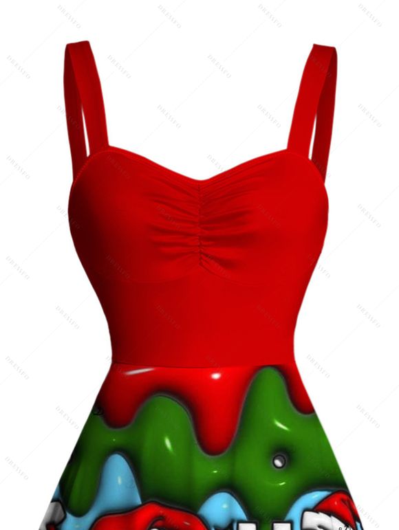 Christmas Couple Outfit Santa Claus Letter Lightning Chains Print Dress and Shirt Set - Rouge S | US 4