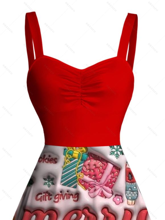 Holiday Couple Outfit Merry Christmas Gift Print Dress and Shirt Set - Rouge S | US 4